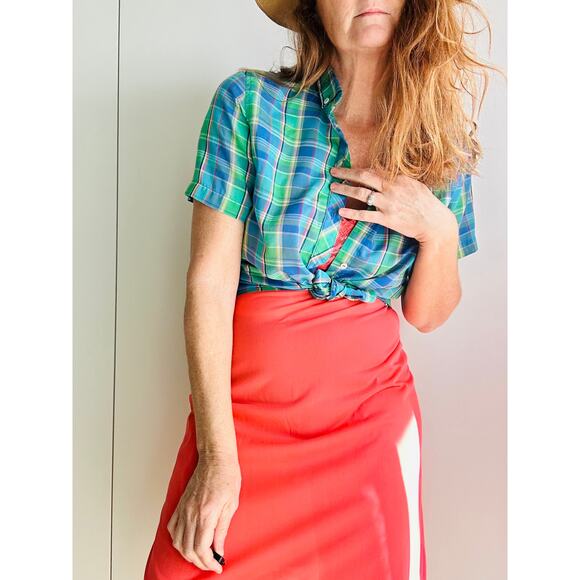 Vintage Blouse Plaid Womens Size Small Summer Vibes Cotton Twee Prep - Picture 8 of 8